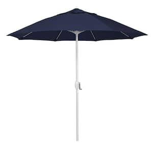 9 ft. Matted White Aluminum Market Patio Umbrella Fiberglass Ribs and Auto Tilt in Navy Blue Pacifica