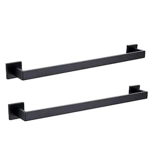 Bath 24 in. Wall Mounted Towel Bar Square Towel Rack Towel Holder in Matte Black (2-Pack)