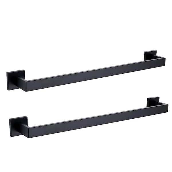 ATKING Bath 24 in. Wall Mounted Towel Bar Square Towel Rack Towel Holder in Matte Black (2-Pack)
