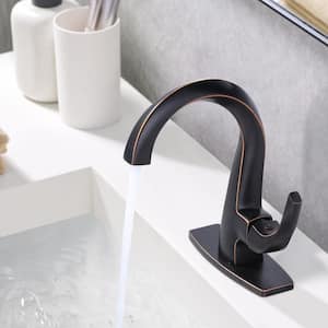 Brass Single Handle Single Hole Bathroom Faucet with Deckplate Included and Drain Kit in Oil Rubbed Bronze