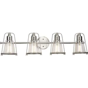 Conway 4-Light Brushed Nickel Clear Seeded Glass Farmhouse Wall Light