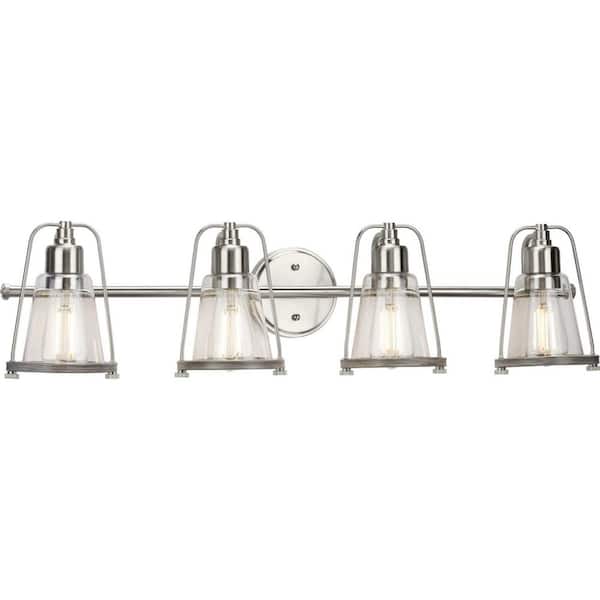 Progress Lighting Conway 4-Light Brushed Nickel Clear Seeded Glass Farmhouse Wall Light