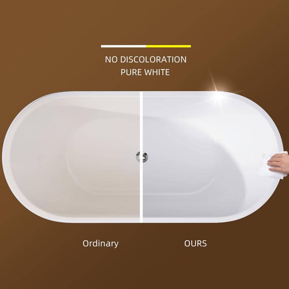 55" Glossy White Acrylic Freestanding Soaking Bathtub
