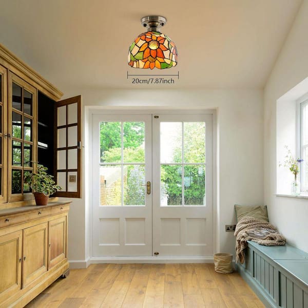 OUKANING 7.87 in. 1-Light Multicolor Modern Sunflower Semi-Flush