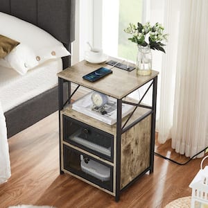 End Table with Charging Station, Nightstand with USB Ports and Power Outlets, Side Table with Storage Drawers，Gray