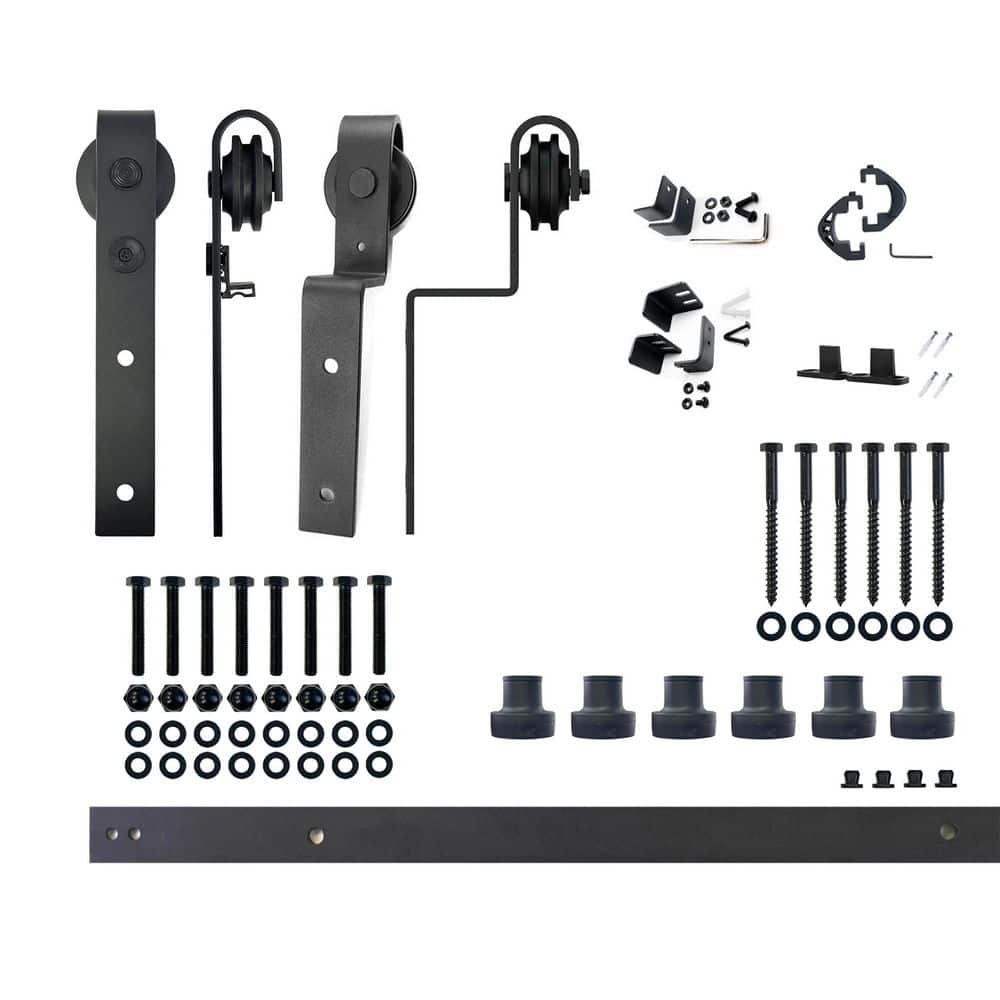 8 ft./96 in. Black Rustic Single Track Bypass Sliding Barn Door Track and Hardware Kit for Double Doors price history on PriceWatchPro