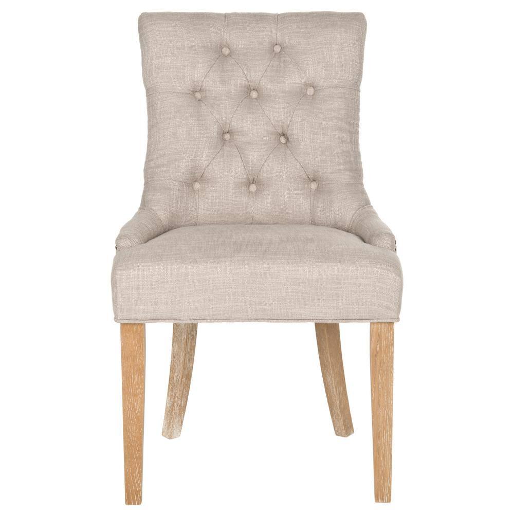 Gray Linen Upholstered Parsons Side Chair with Wood Legs