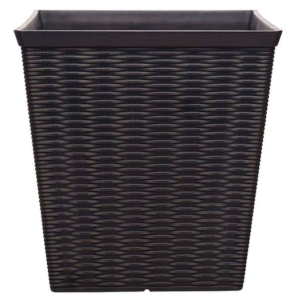 Southern Patio Jamaica Wicker Large 15 in. x 15 in. 26 Qt. Dark Coffee High-Density Resin Square Outdoor Planter
