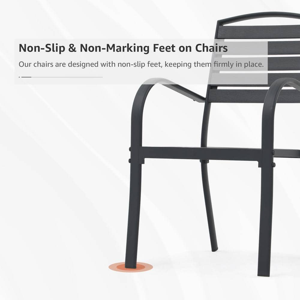 Black Aluminum Frame Outdoor Dining Armchairs, Set of 6