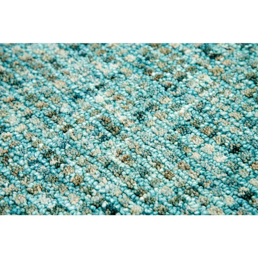 Teal and Beige Hand-Tufted Wool Area Rug, 5' x 8'