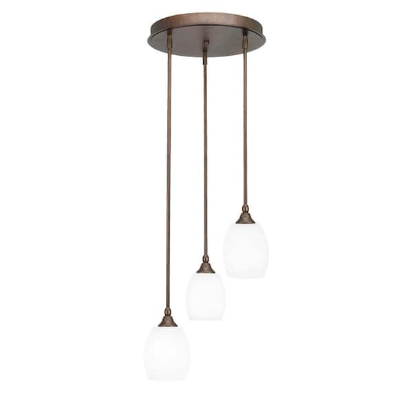 Unbranded Villa 60-Watt 14.5 in. 3 Light Bronze Stem Pendant Light with 5 in. White Matrix Glass Shade No bulbs included