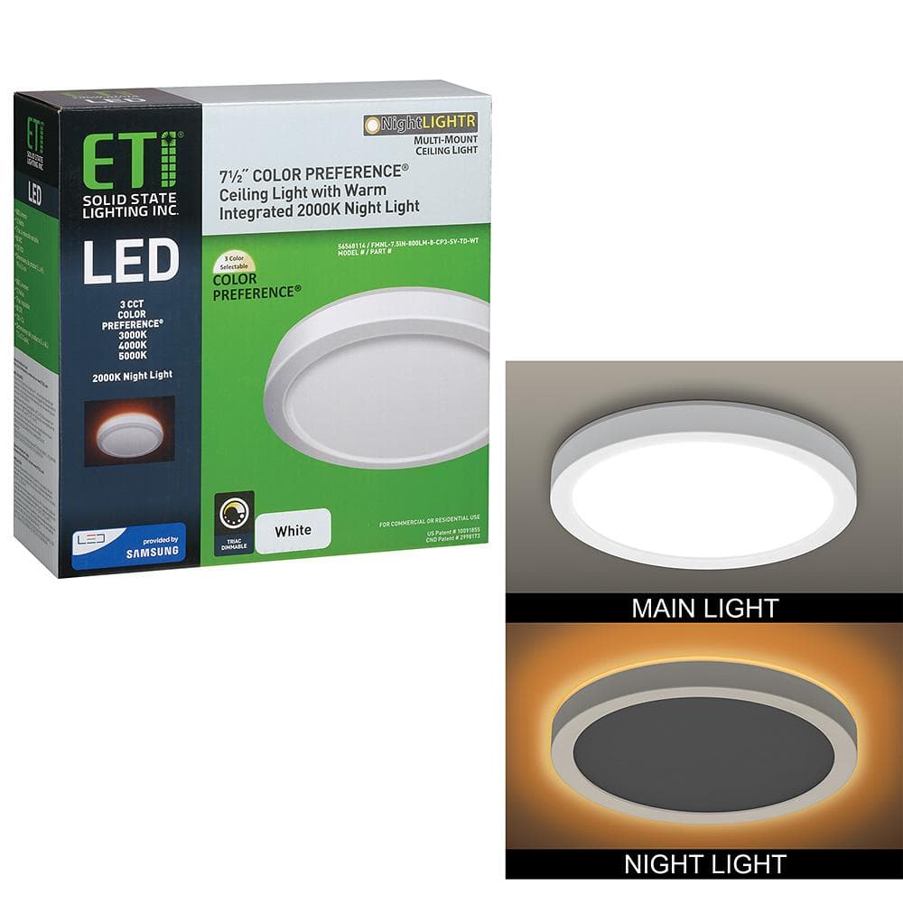 ETi 7.5 in. White Round Color Selectable CCT LED Flush Mount with Night  Light Feature Ceiling Light 800 Lumens 56568114 The Home Depot