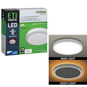 7.5 in. White Round Color Selectable CCT LED Flush Mount with Night Light Feature Ceiling Light 800 Lumens