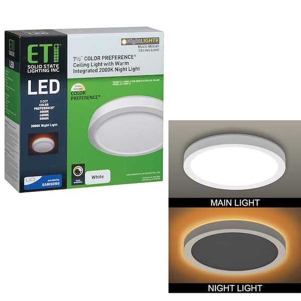 ETI LIGHTING 7.5 in. White Round LED Flush Mount Ceiling Light with Night Light Feature 800 Lumens 12W Adjustable CCT Dimmable