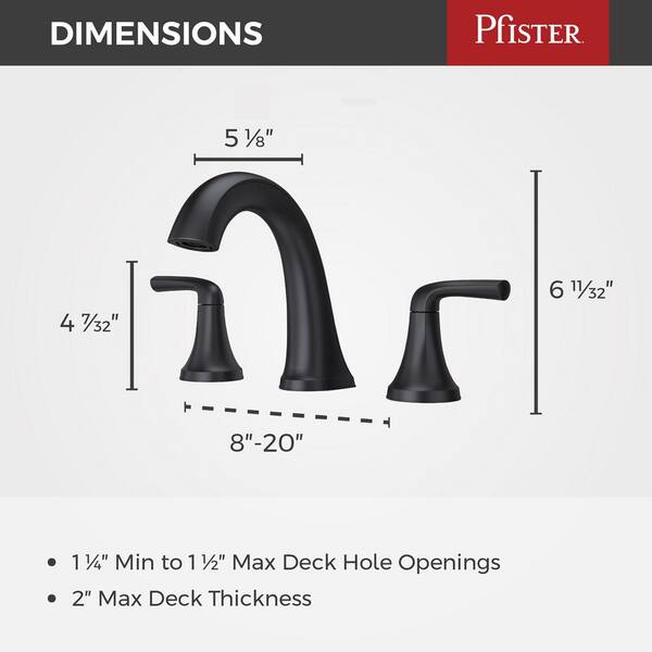 Pfister Ladera 8-Inch Widespread 2-Handle Bathroom Faucet In Matte Black With Pop-Up Drain
