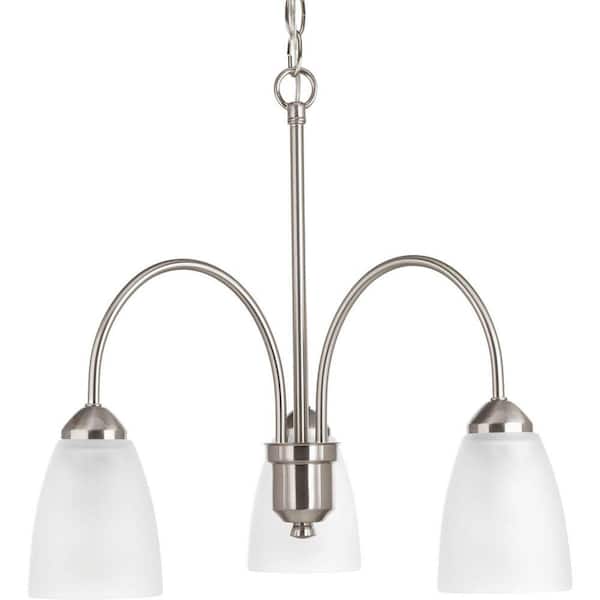Progress Lighting Gather Collection 3-Light Brushed Nickel Etched Glass Traditional Chandelier Light