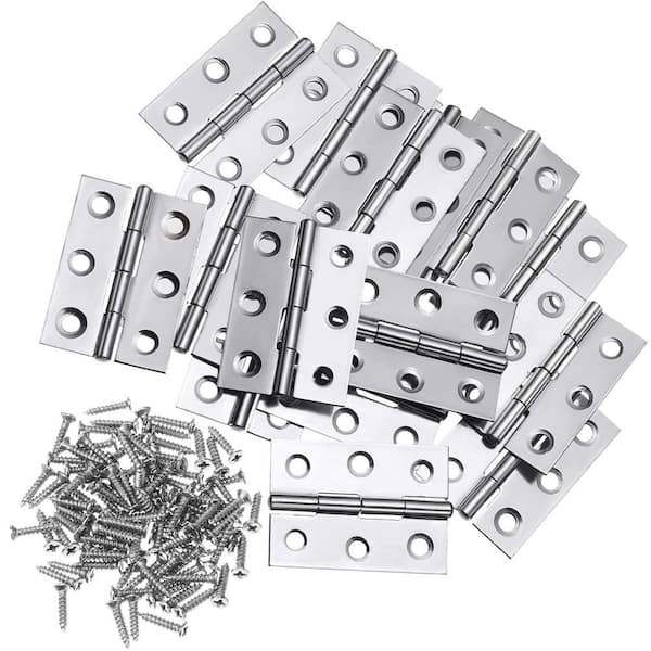 16-Piece Small Stainless Steel Door Hinges with Screws, Folding Butt Hinges Home Furniture Hardware, Silver
