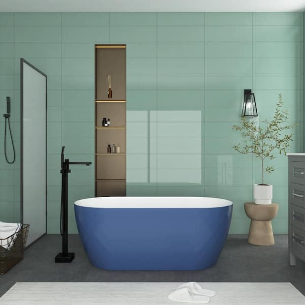 Unbranded 59 in. x 28 in. Soaking Bathtub with Center Drain in White and Blue