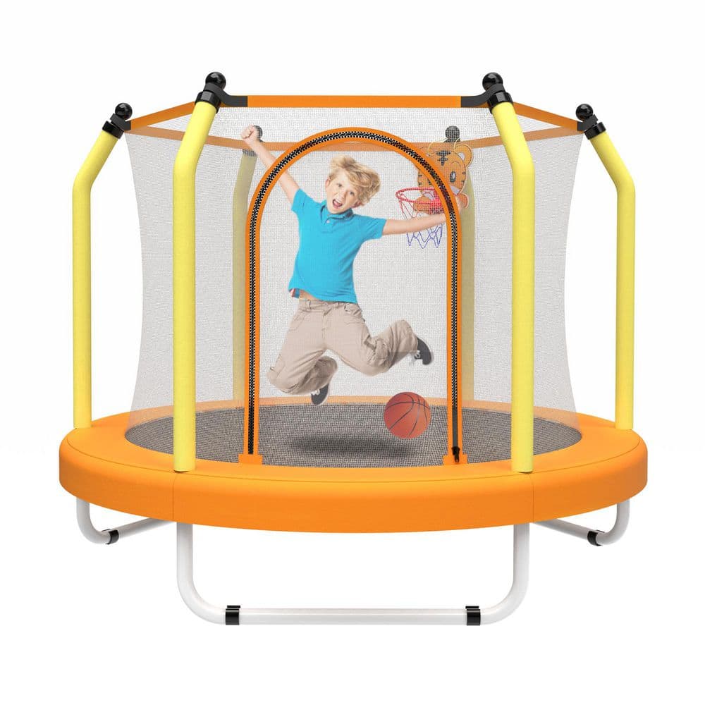 Kelmor 55 in. Indoor & Outdoor Recreational Trampoline for Kids with Safety Enclosure Net and Basketball Hoop, Yellow price history on PriceWatchPro