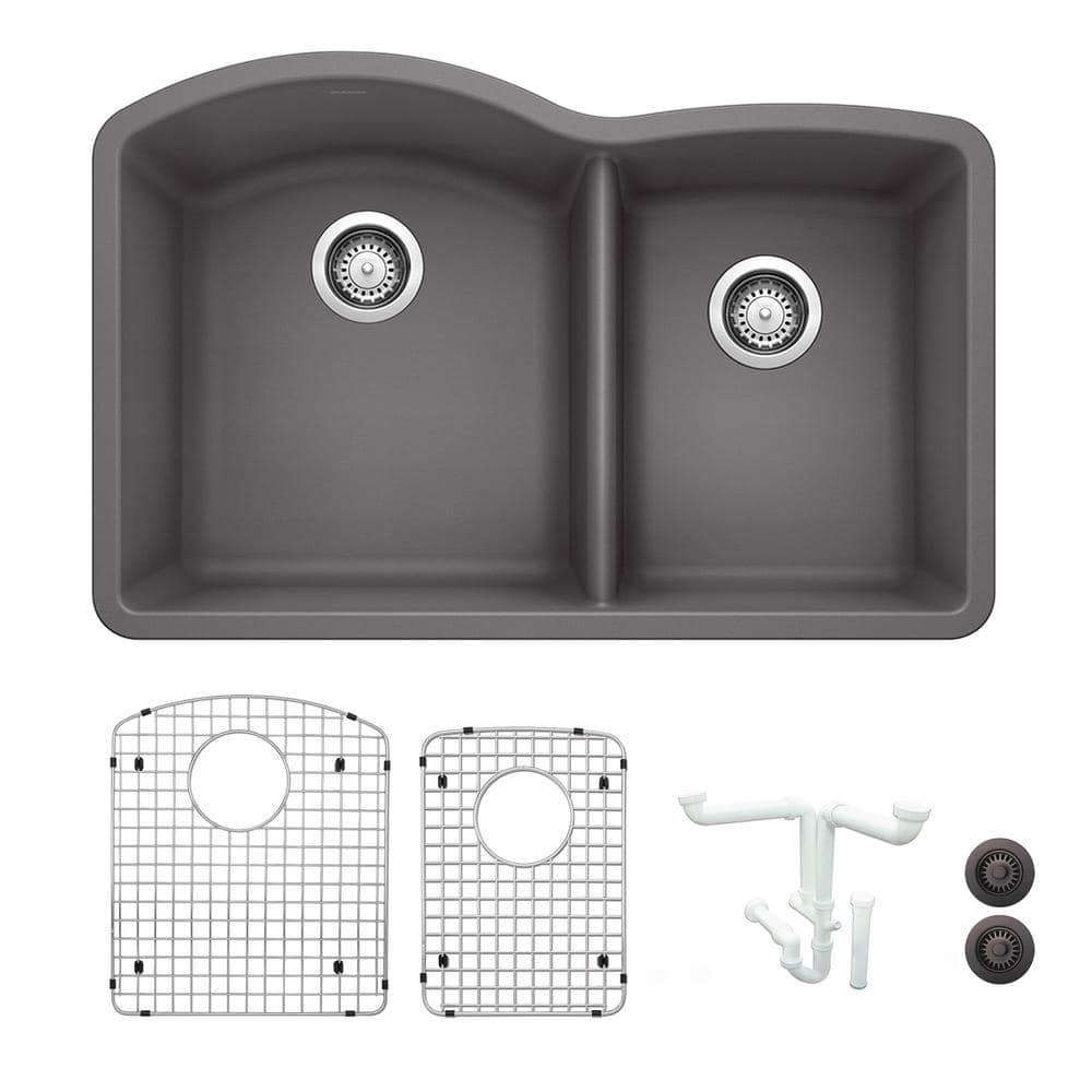 Diamond 32.07 in. Undermount Double Bowl Cinder Granite Composite Kitchen S
