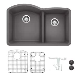 Diamond 32.07 in. Undermount Double Bowl Cinder Granite Composite Kitchen Sink Kit with Accessories