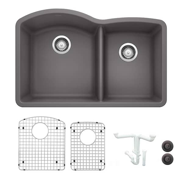 Blanco Diamond 32 07 In Undermount Double Bowl Cinder Granite   Cinder Blanco Undermount Kitchen Sinks Ka 441469 64 600 