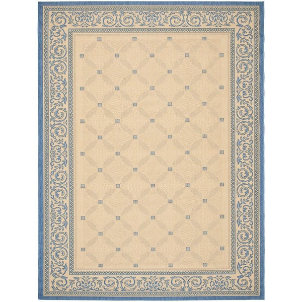 SAFAVIEH Courtyard Natural/Blue 9 ft. x 12 ft. Border Indoor/Outdoor Patio  Area Rug