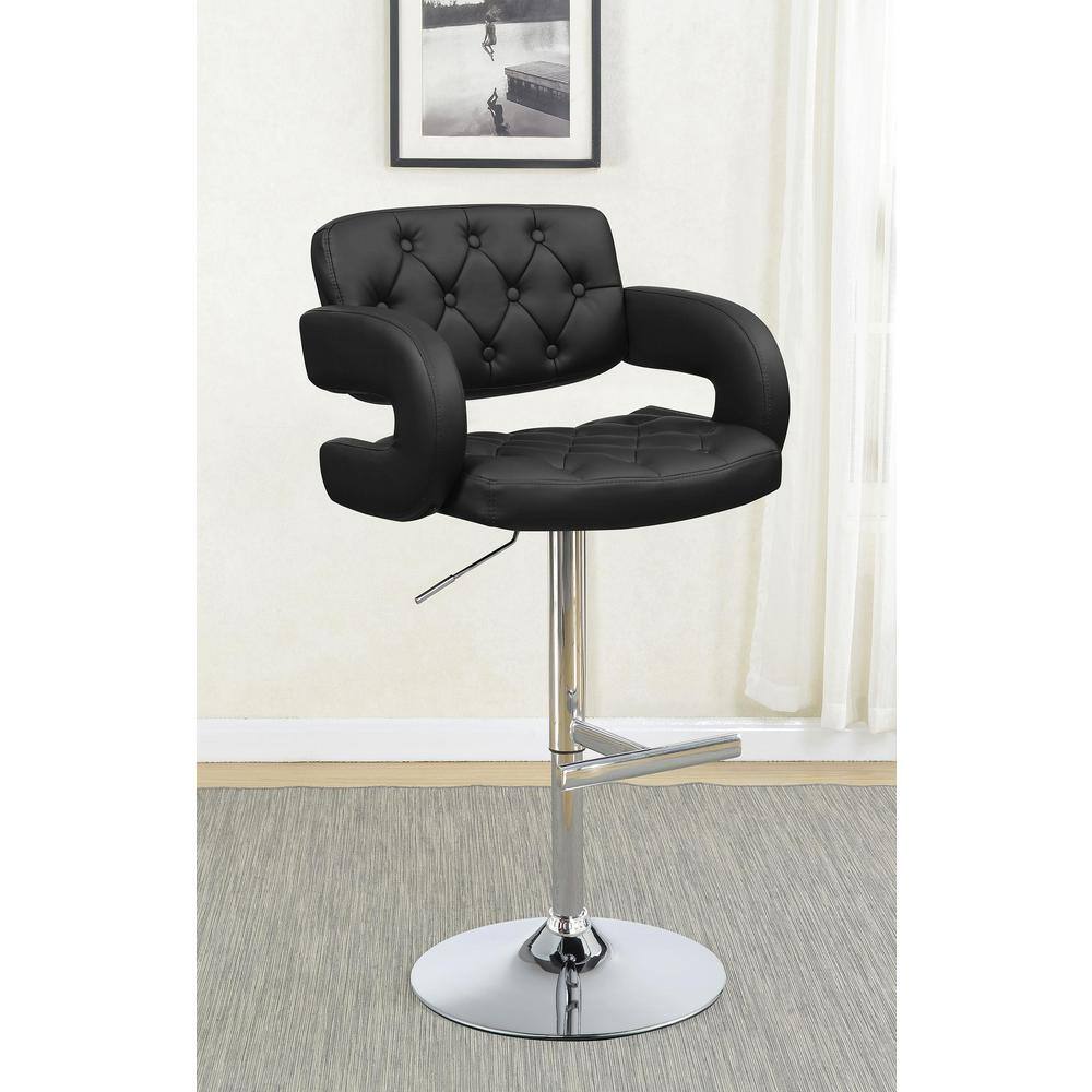 Adjustable Black Leather and Metal Swivel Bar Stool