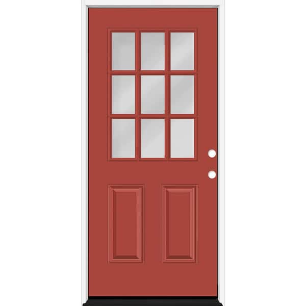 Reliant 36 in. x 80 in. 2P HalfLite 9L SDL ClearGlass LHIS MoroccoRed Finish Fiberglass Prehung Front Door w/6-9/16 Jamb