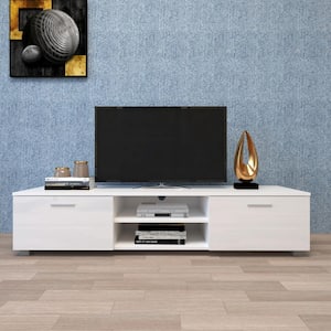 63 in. White TV Stand Fits TV's up to 70 in. with 2-Storage Cabinet and Open Shelves