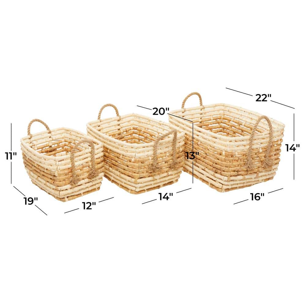 Natural Seagrass Rectangular Storage Baskets with Wooden Handles, Set of 3