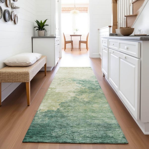 Mayfield Premium Machine Washable Abstract AMF1138 Green 2 ft. 3 in. x 7 ft. 6 in. Runner Rug