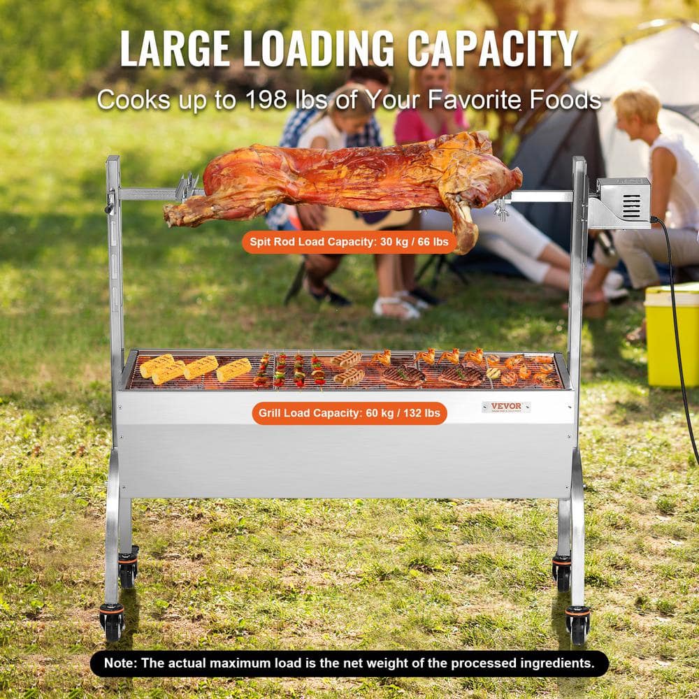 Stainless Steel Rotisserie Grill with Electric Motor and Wheels