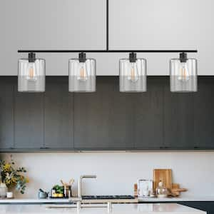 60-Watt 4-Light Matte Black lsland Pendant Chandelier Mini Pendant Light with Clear Glass Shade