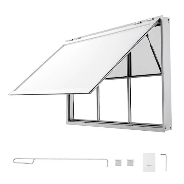 Concession Window 64x40 in. Aluminum Alloy Service Window, Features Awning Door w/ Drag Hook, 3 Fixed & 3 Sliding Panels