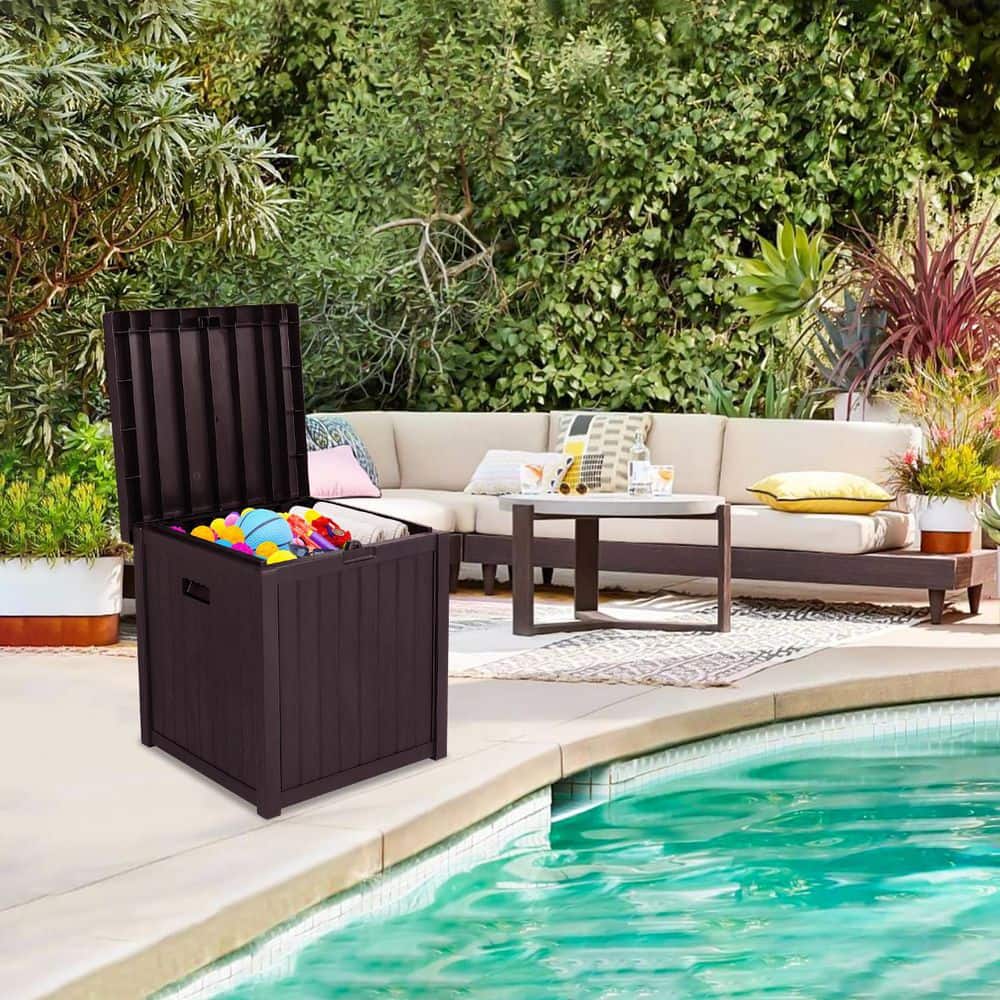 Brown Plastic Wicker Lockable Outdoor Storage Deck Box