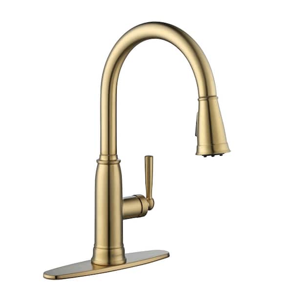 Caldera Single Handle Classic Elegance Pulldown Sprayer Kitchen Faucet in Brushed Gold