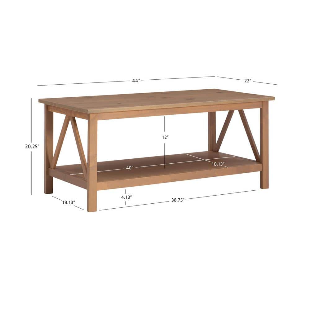 Rustic Driftwood Pine Wood Coffee Table with Storage Shelf