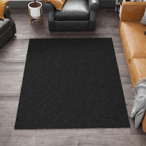 Cozy Collection Non-Slip Rubberback Solid Soft Black 5 ft. x 7 ft. Indoor Area Rug