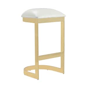 Aura 28.54 in. White and Polished Brass Stainless Steel Bar Stool
