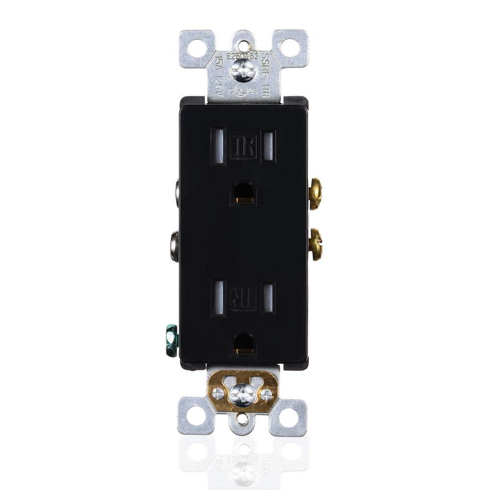 Black Tamper Resistant Duplex Outlet with Wall Plate