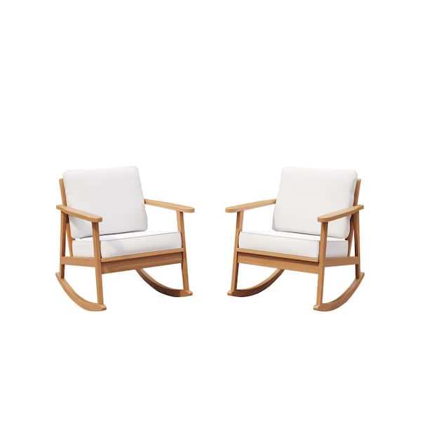 Royal Garden Dockside Eucalytus Wood Outdoor Rocking Chairs with Beige Cushions (2-Pack)