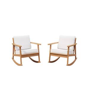 Dockside Eucalytus Wood Outdoor Rocking Chairs with Beige Cushions (2-Pack)