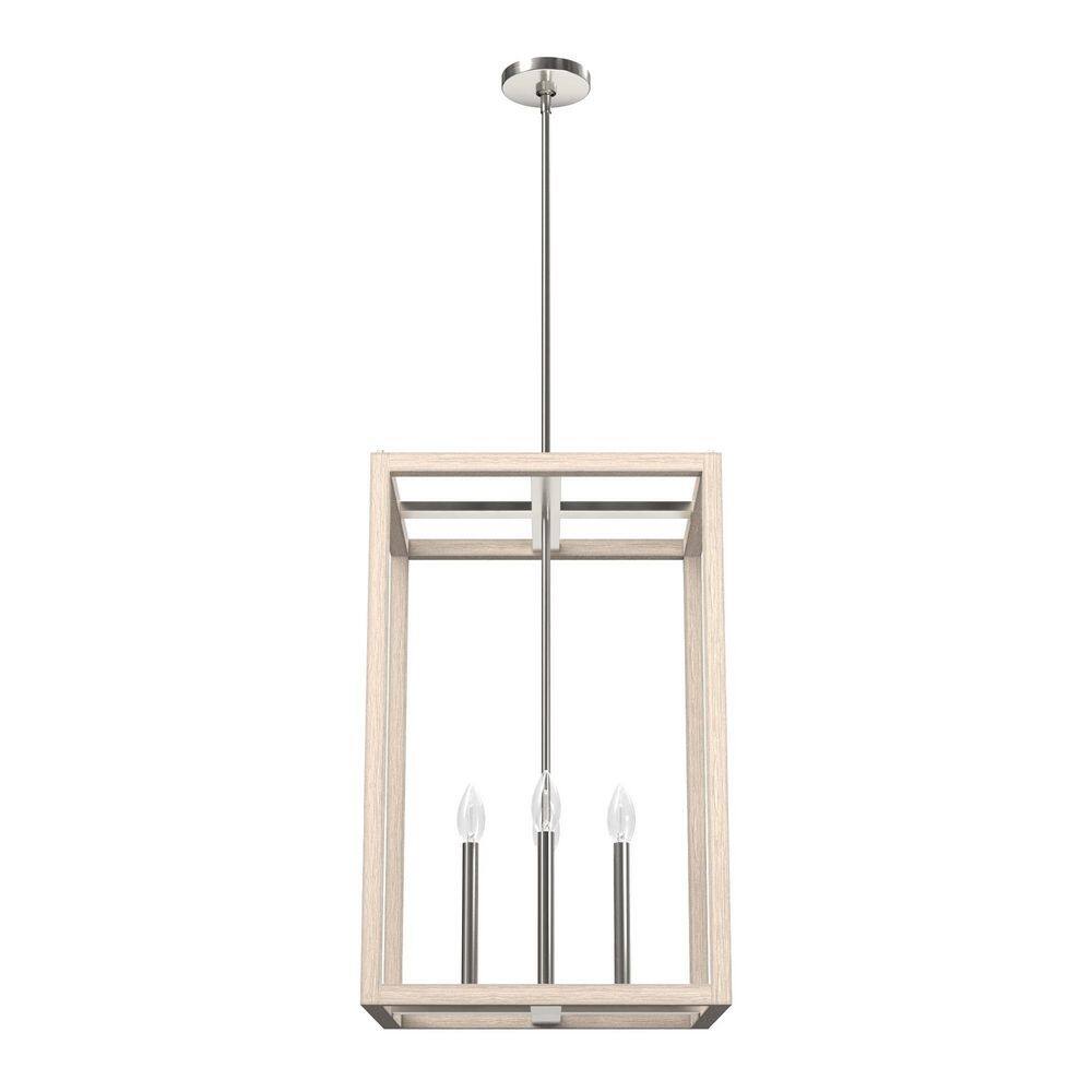 Modern Brushed Nickel & Bleached Wood LED Pendant Light, 18x28"
