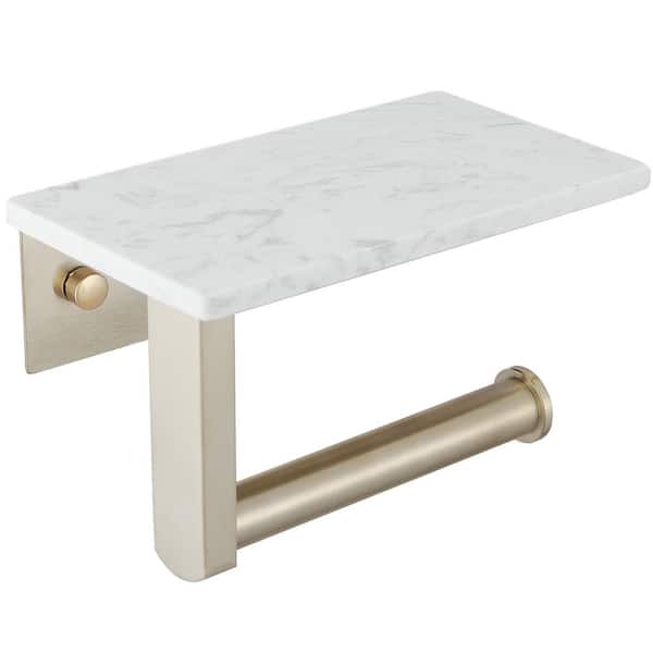HOMEMYSTIQUE Marble Wall Mounted Single Post Toilet Paper Holder Non-Slip Tissue Roll Holder for Bathroom in Vibrant Brushed Gold