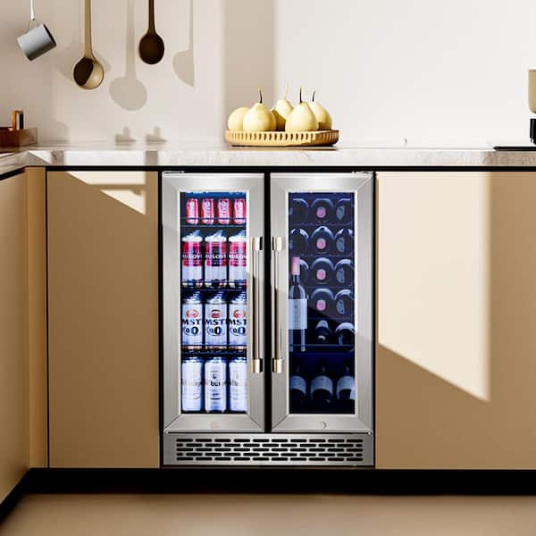 24 in. Dual Zone 18-Wine Bottles and 88-Cans Built-In /Freestanding Wine and Beverage Cooler in Stainless Steel