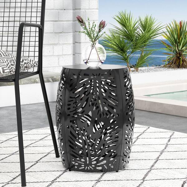 Modern Black Iron Cut Design Metal Outdoor Indoor Accent Table
