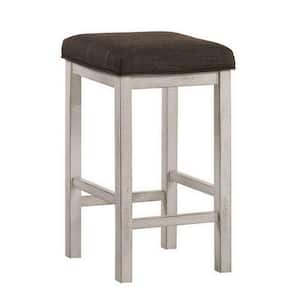 26 in. Brown and White Backless Wooden Frame Bar Stool with Fabric Seat