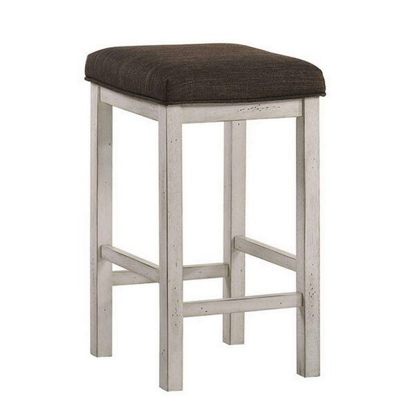 Benjara 26 in. Brown and White Backless Wooden Frame Bar Stool with