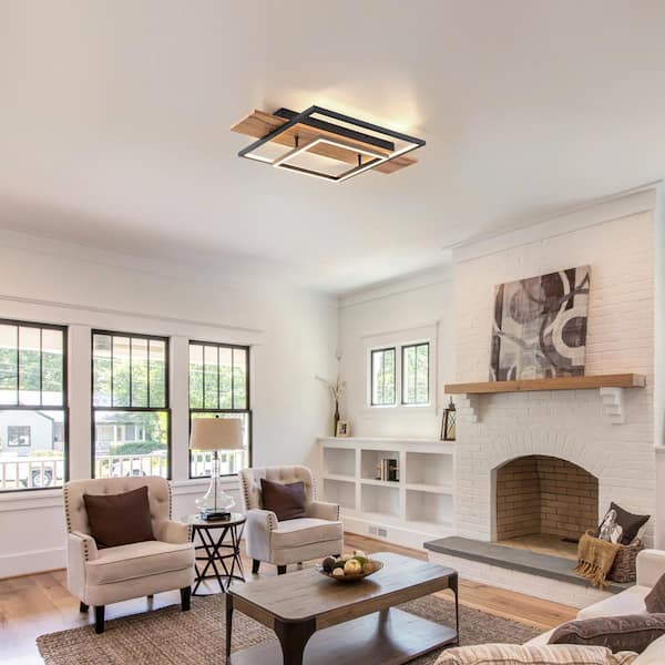 Iris 2-Light 15.7 in. Integrated LED Wood Flush Mount Ceiling Light